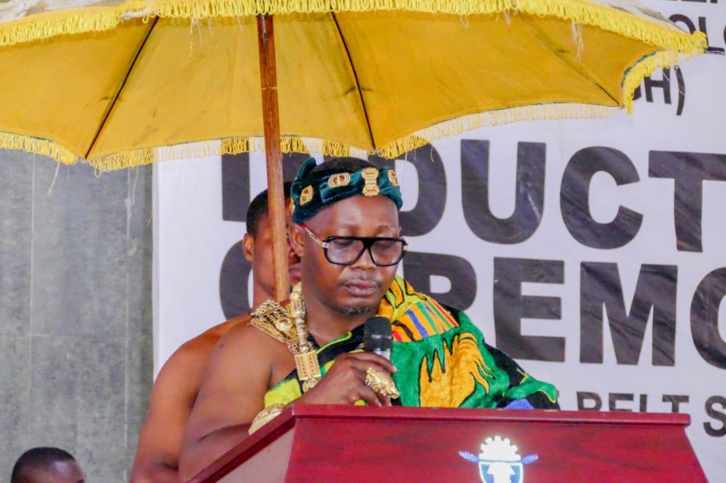 Traditional authority addressing the induction ceremony